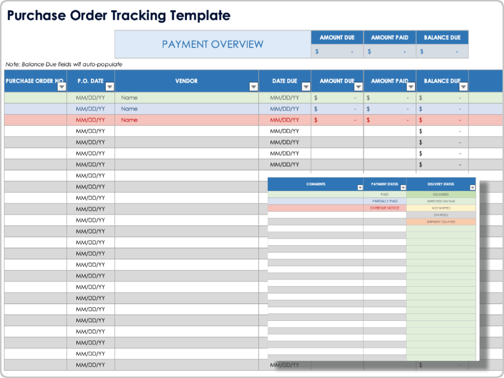 Purchase Order Tracking Template