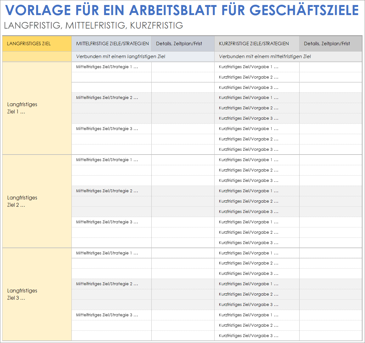  Arbeitsblatt für Geschäftsziele