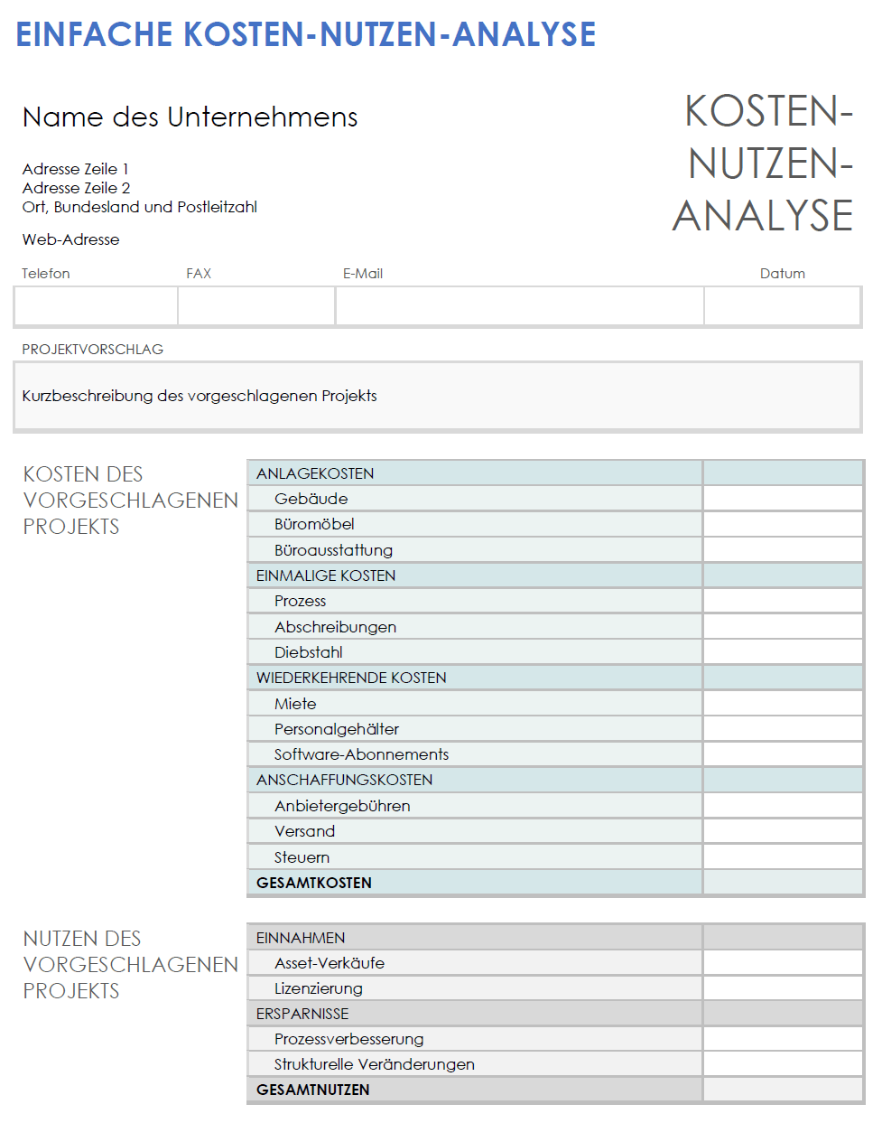  Einfache Kosten Nutzen Analyse Vorlage für Microsoft Word