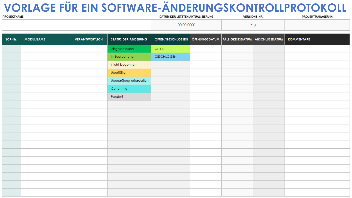  Vorlage für ein Software Änderungskontrollprotokoll