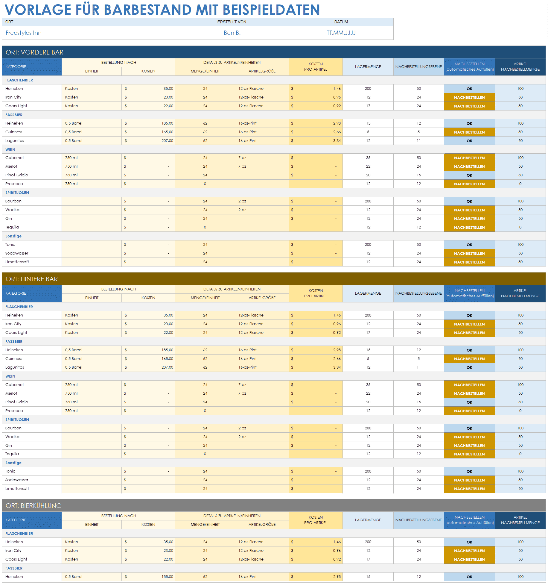  Bar Inventarvorlage mit Beispieldaten