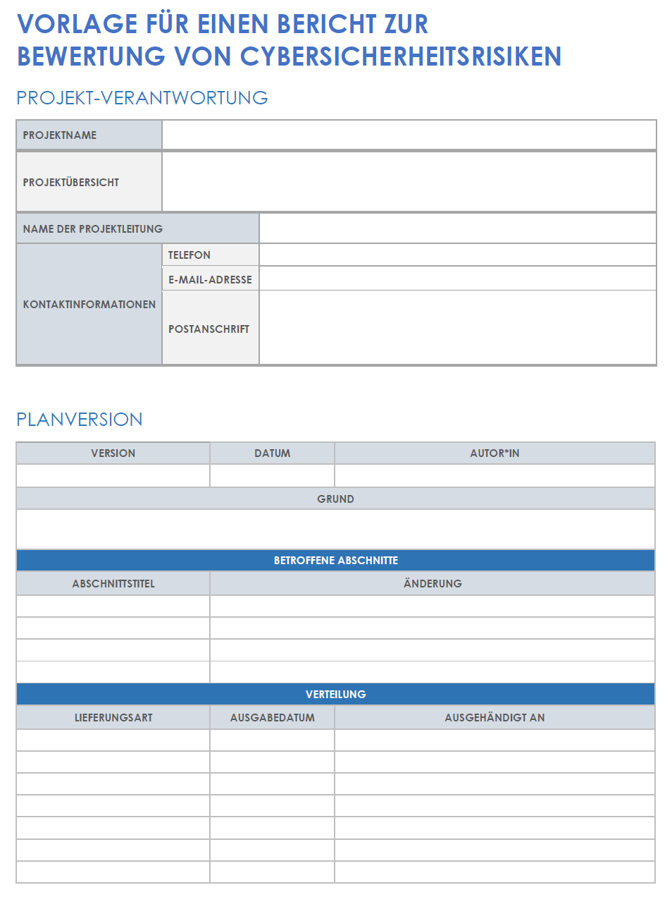 Vorlage für einen Bericht zur Cybersicherheitsrisikobewertung