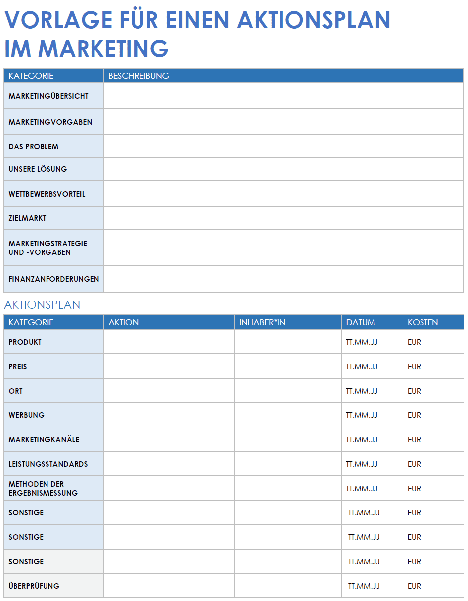  Vorlage für einen Marketing Aktionsplan