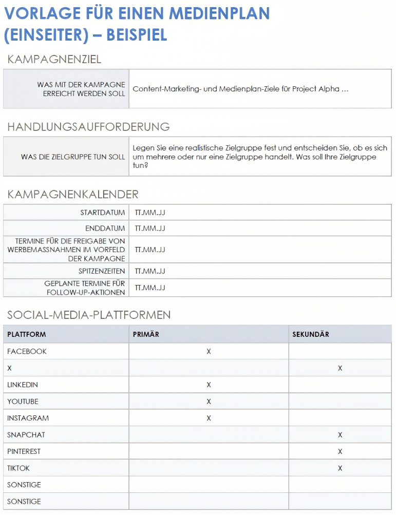  Beispiel für einen einseitigen Mediaplan