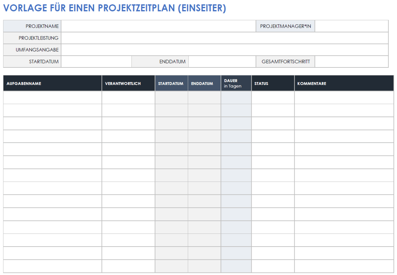  Einseitige Projektplanvorlage