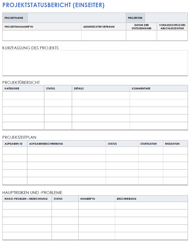  Vorlage für einen einseitigen Projektstatusbericht