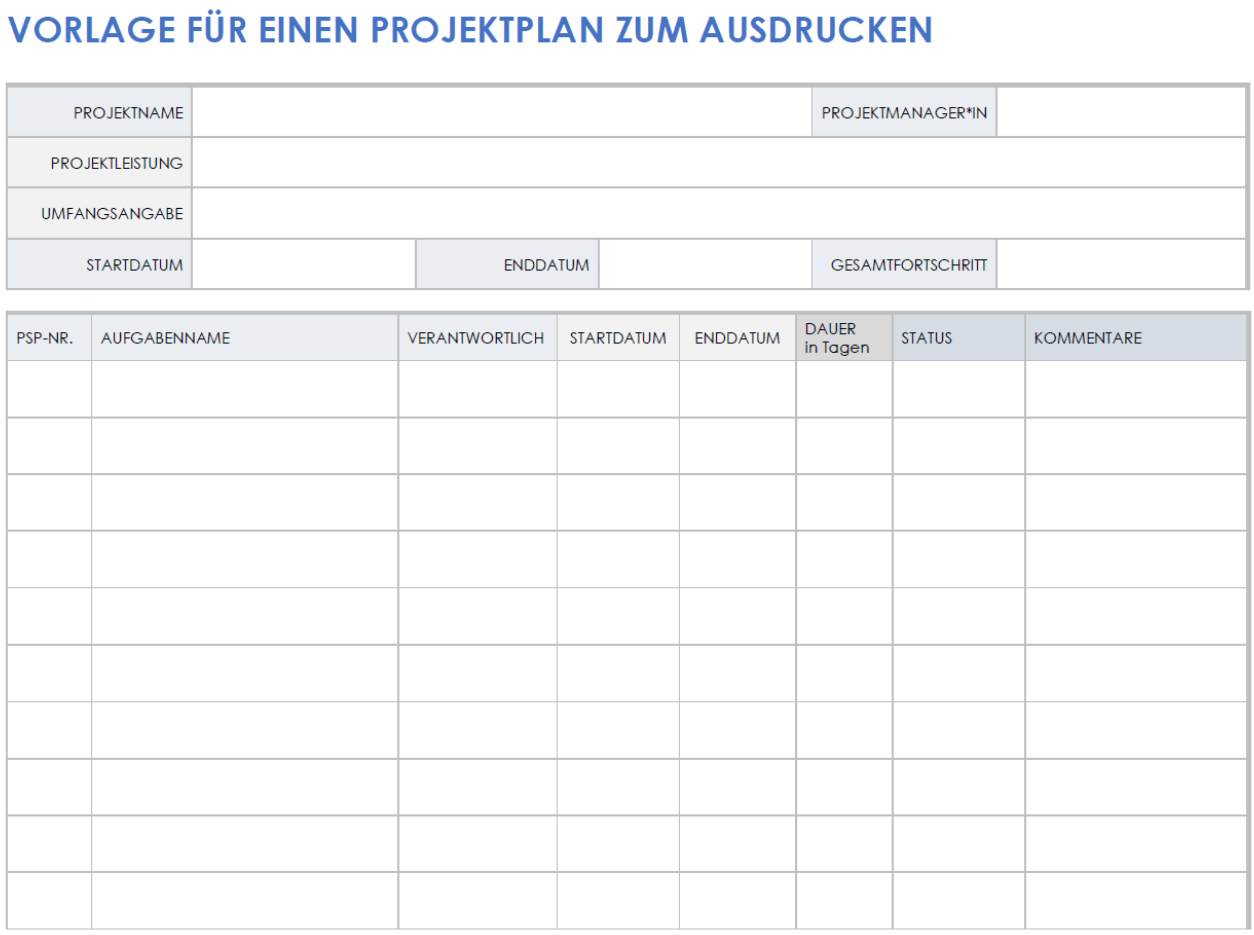  Druckbarer Projektplan