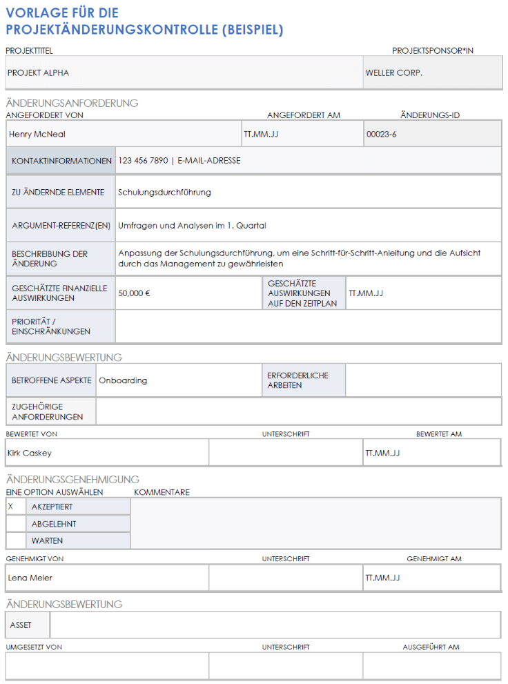  Beispiel für eine Projektänderungskontrollvorlage