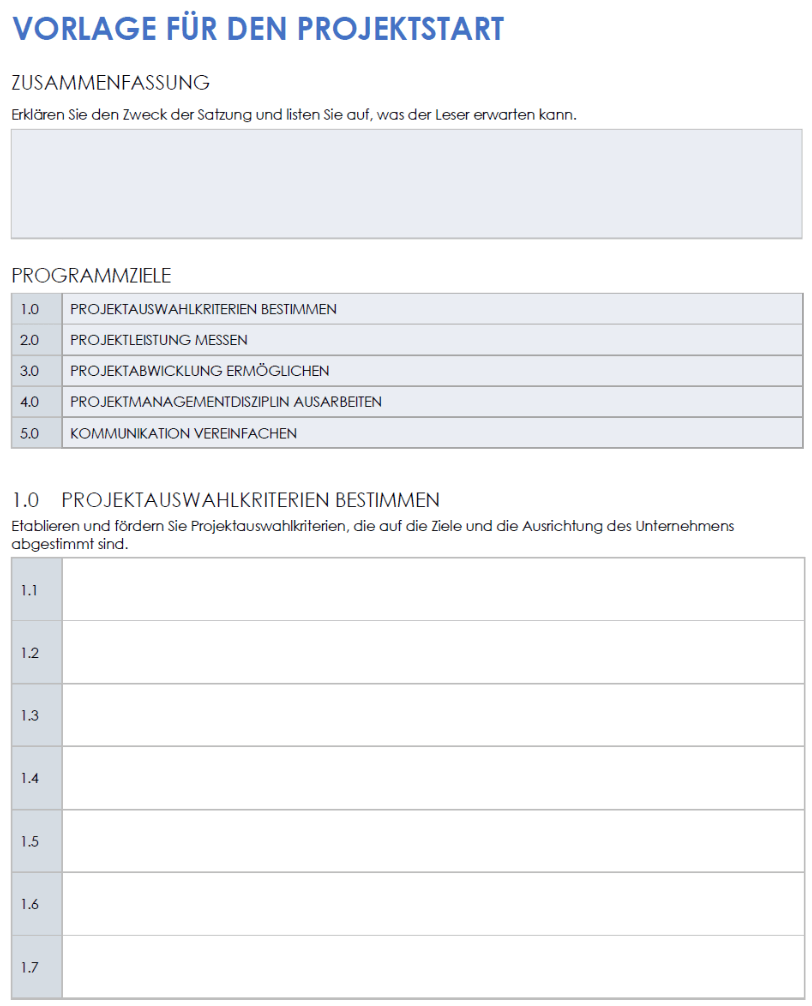  Vorlage für die Projektinitiierung