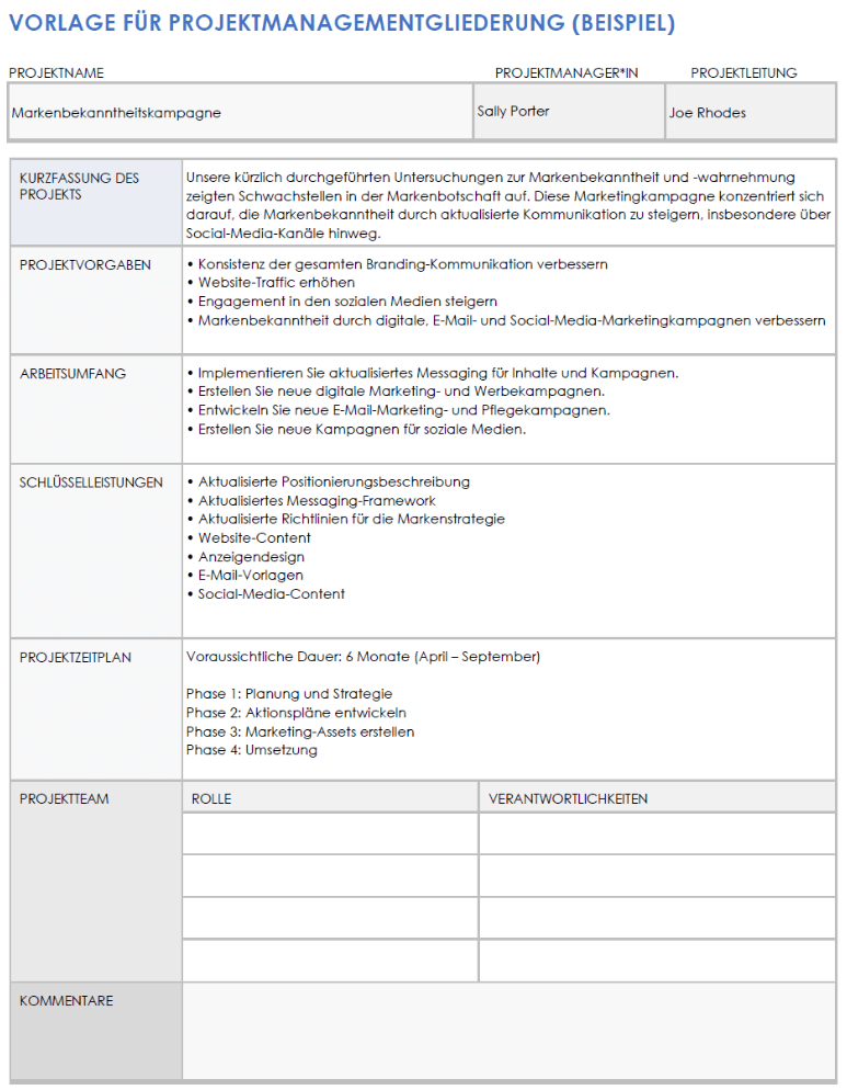  Beispiel für eine Projektmanagement Gliederungsvorlage