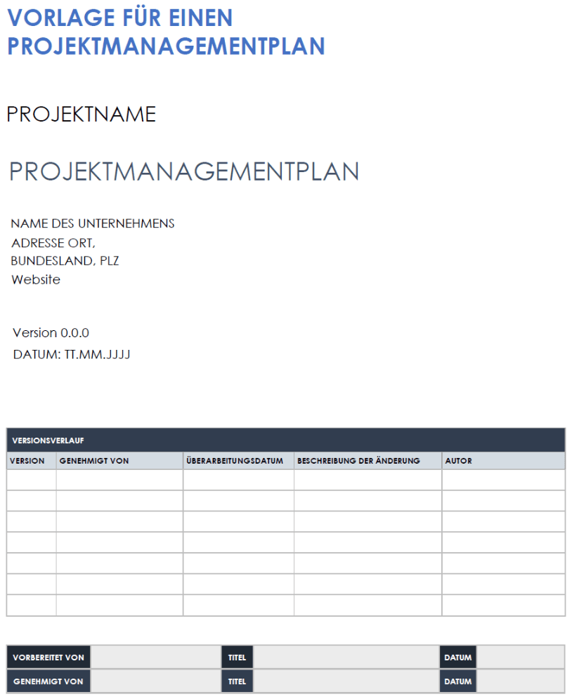  Vorlage für einen Projektmanagementplan