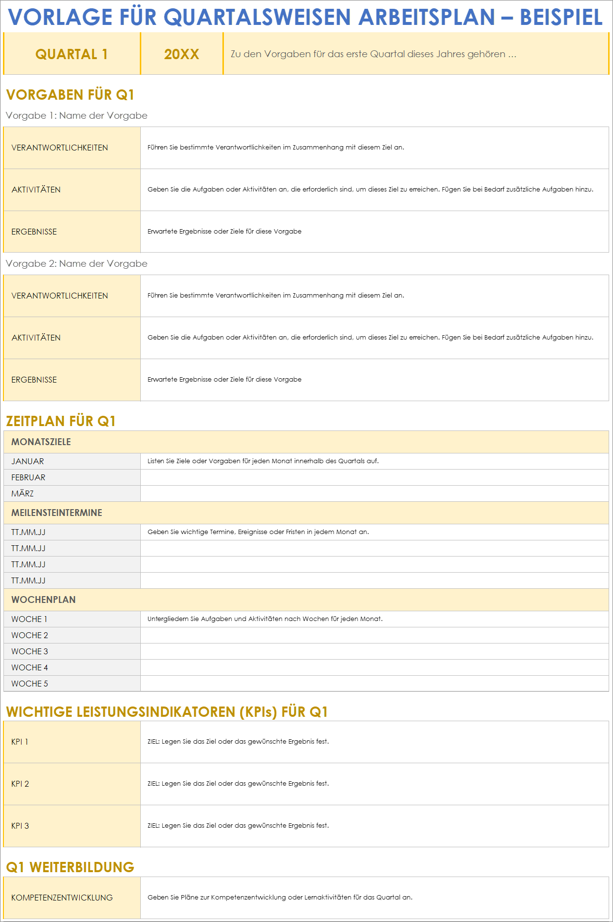  Vorlage für einen vierteljährlichen Arbeitsplan