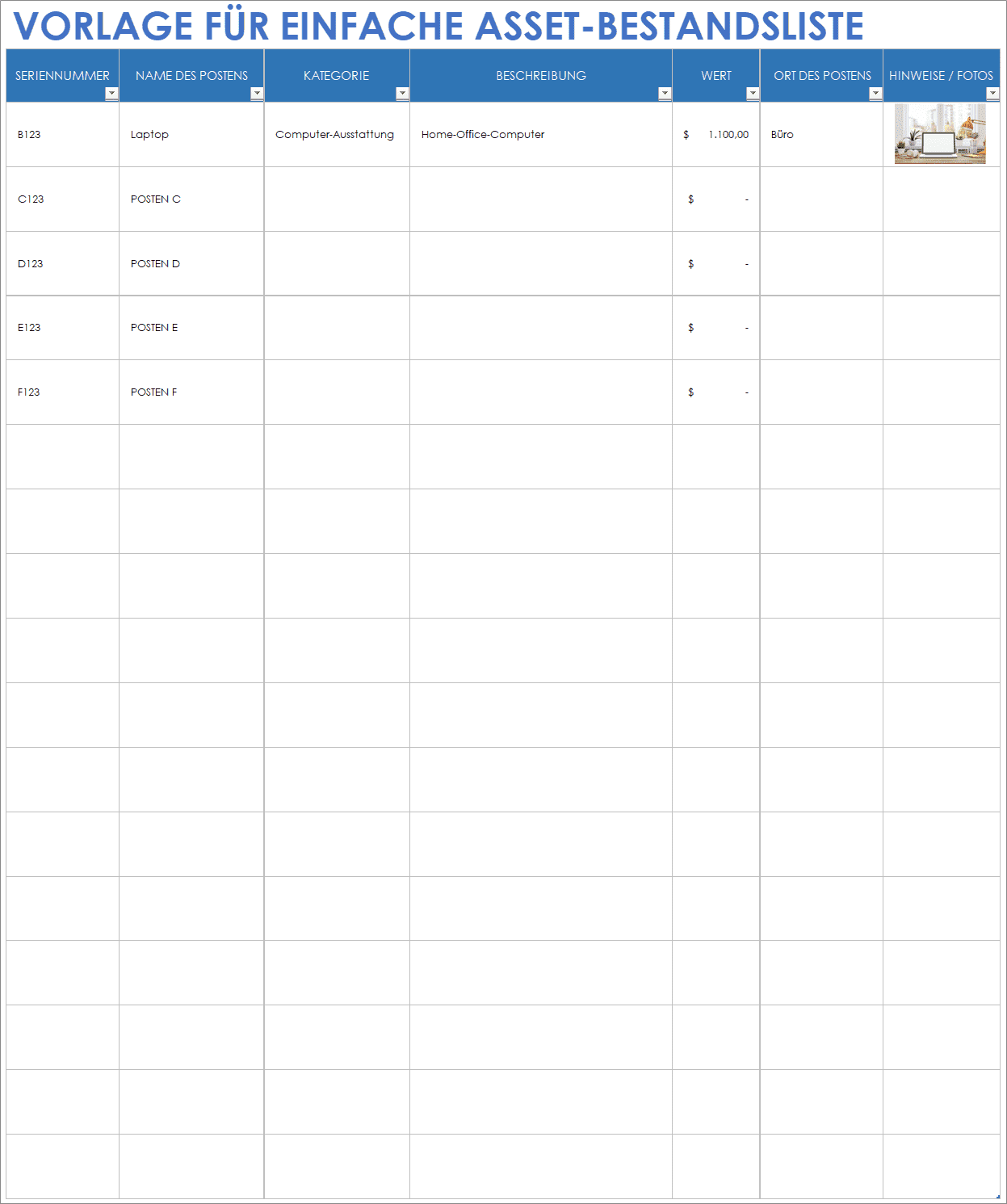  Einfache Asset Inventarvorlage