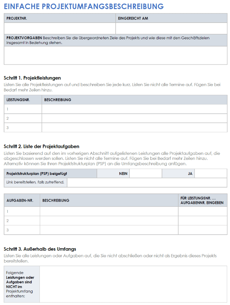  Einfache Projektumfangserklärung