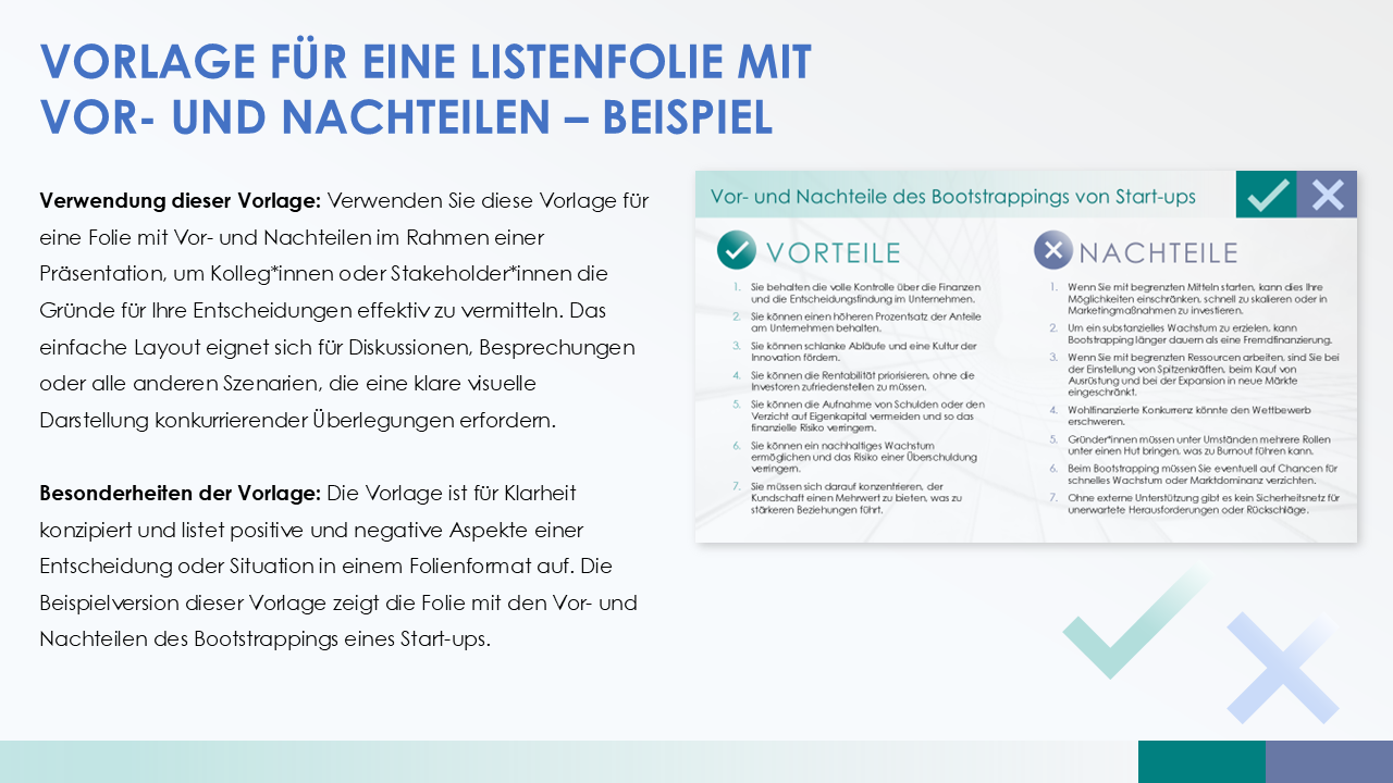  Einfaches Beispiel für eine PowerPoint Folienvorlage mit Vor und Nachteilen