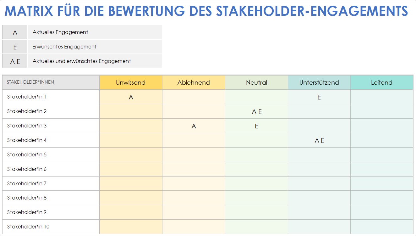  Vorlage für eine Stakeholder Engagement Bewertungsmatrix