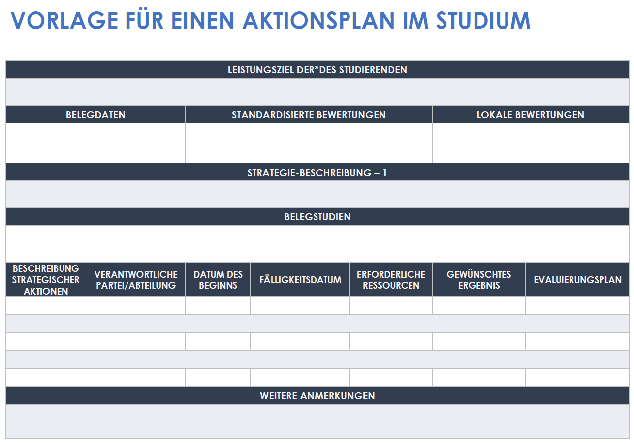  Vorlage für einen Studenten Aktionsplan