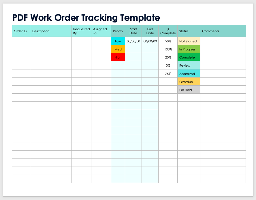 PDF Work Order Tracking Template