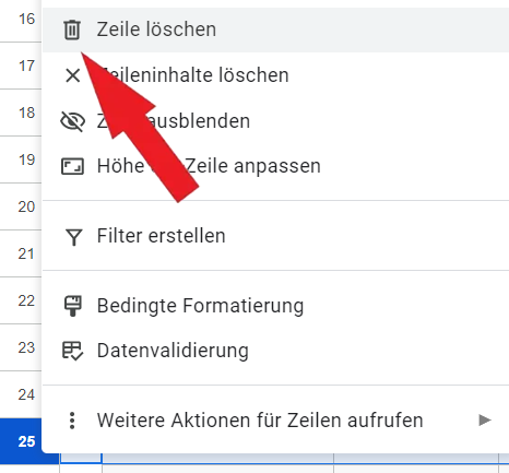  Erstellen Sie eine Projektcheckliste in Google Sheets und löschen Sie eine Zeile