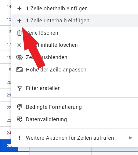  Erstellen Sie eine Projektcheckliste in Google Sheets und fügen Sie eine Zeile ein