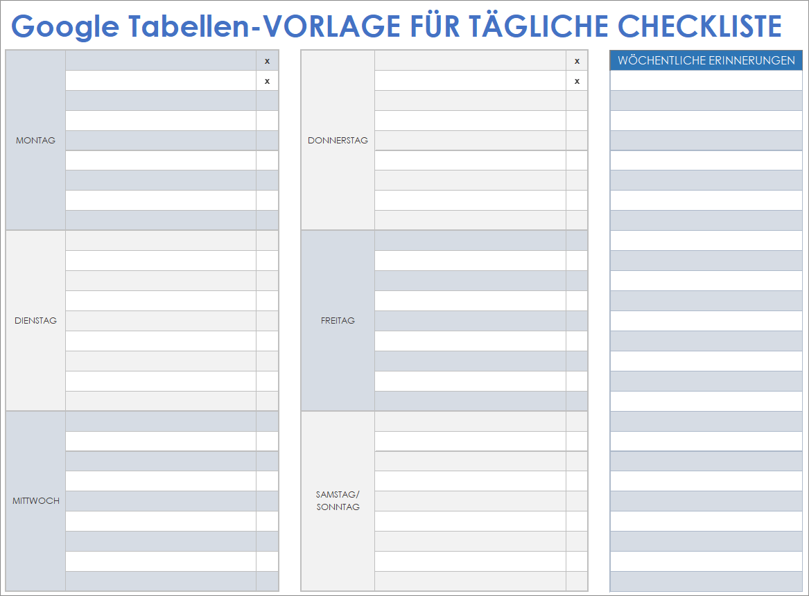  Tägliche Checklistenvorlage für Google Sheets