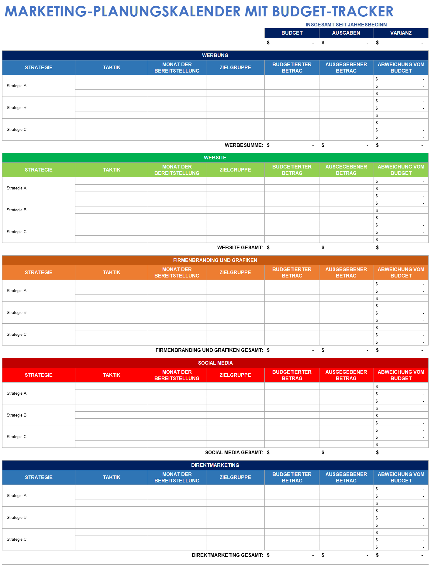  Marketingplankalender mit Budget-Tracker