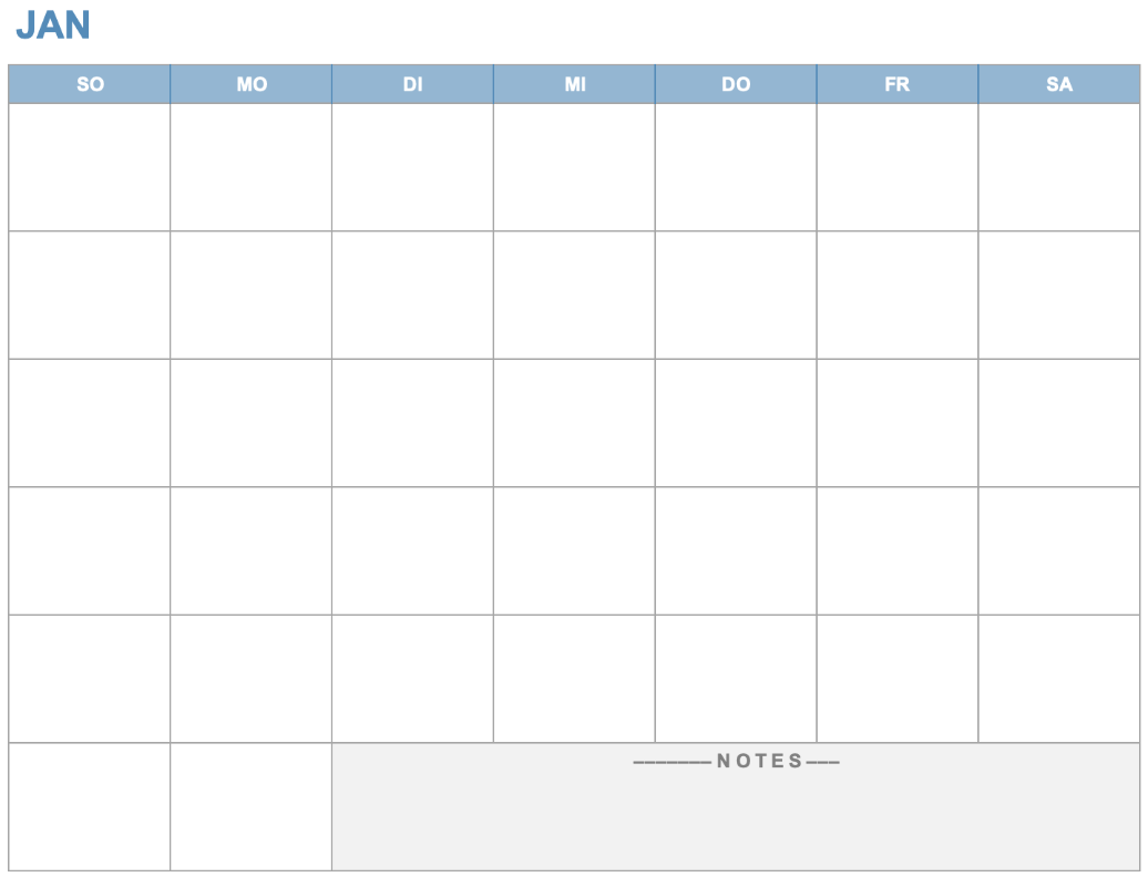 Vorlage für einen beliebigen 12-Monatskalender