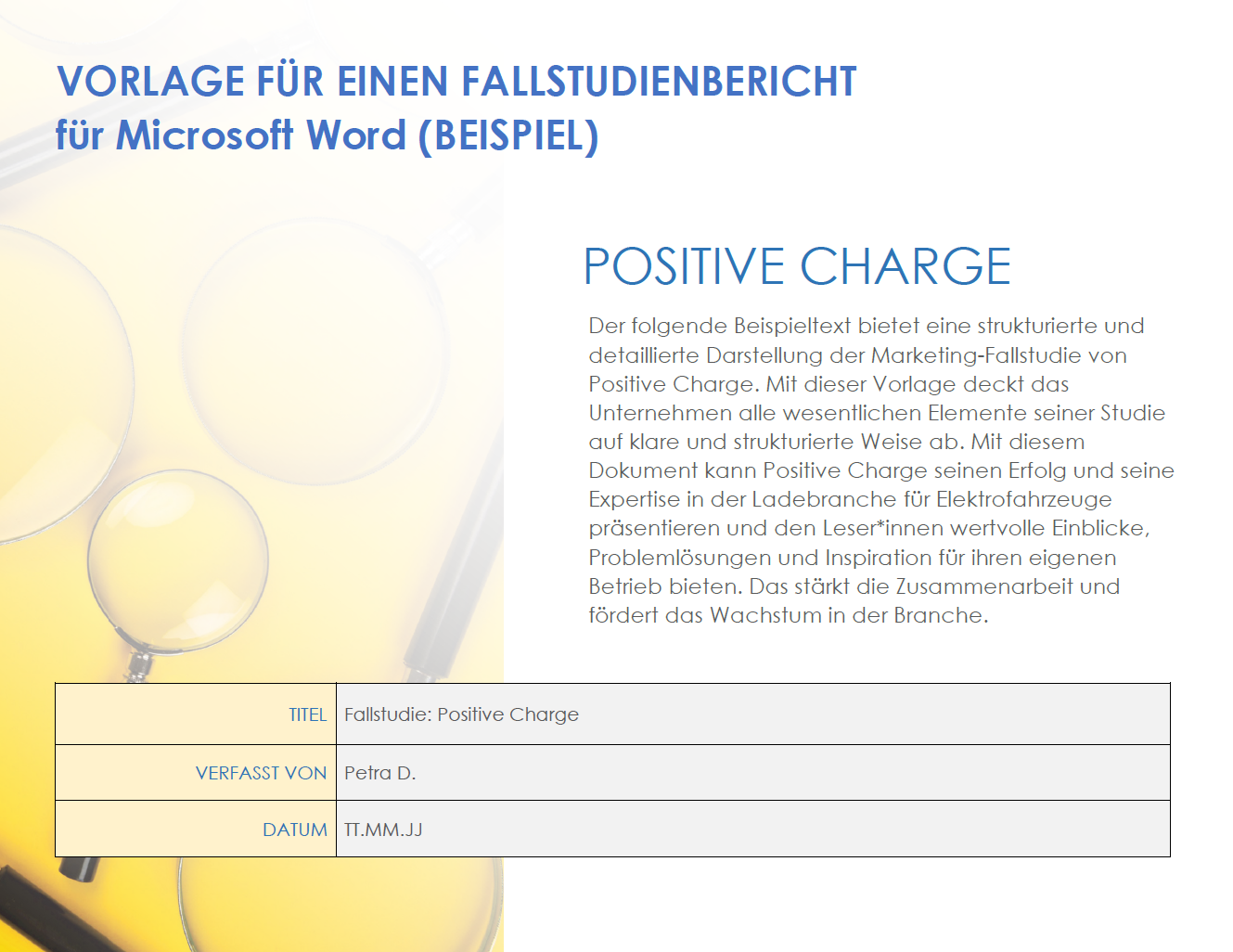 Beispielvorlage für einen Fallstudienbericht für Microsoft Word