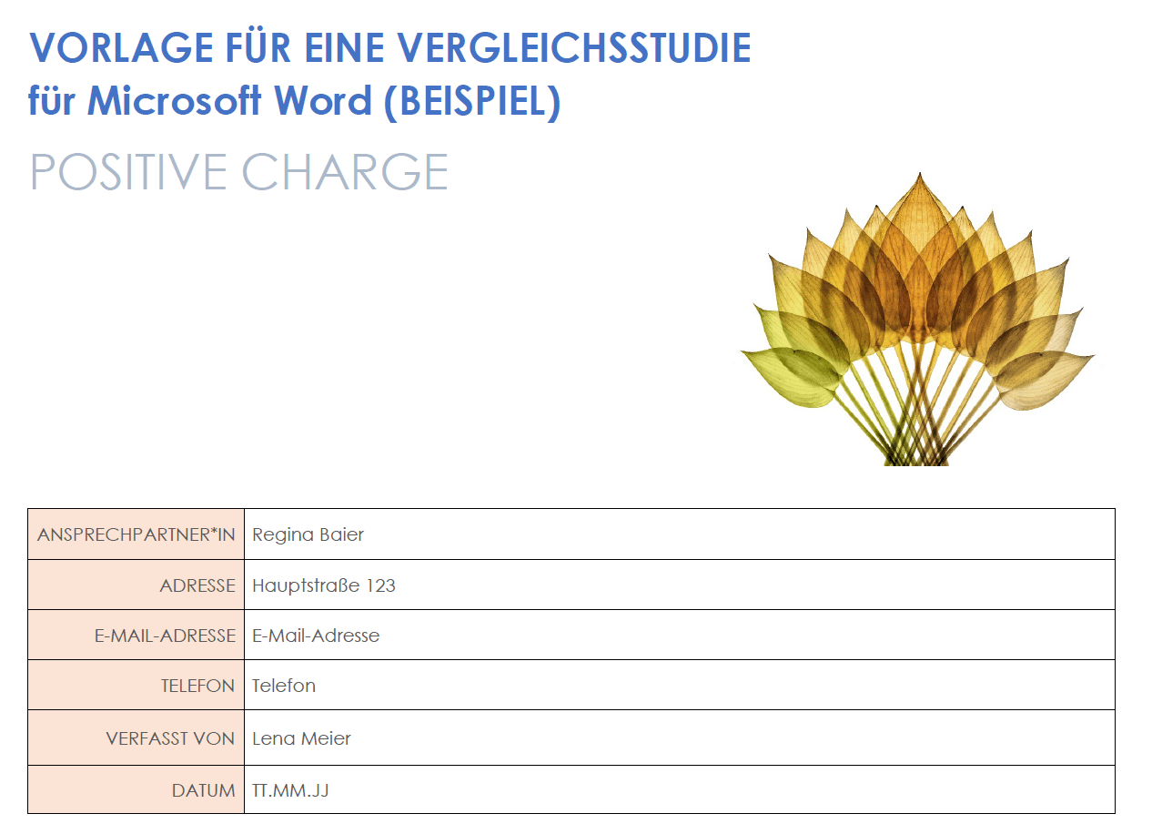 Beispielvorlage für eine Vergleichsstudie für Microsoft Word