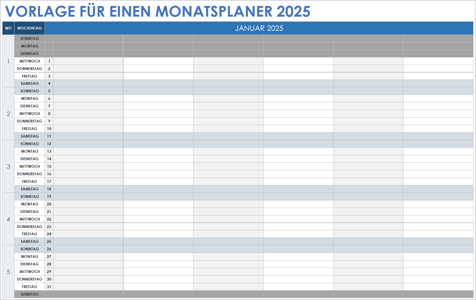 Vorlage für Monatsplaner 2025