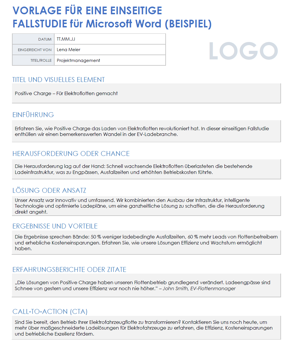 Einseitige Beispielvorlage für eine Fallstudie für Microsoft Word