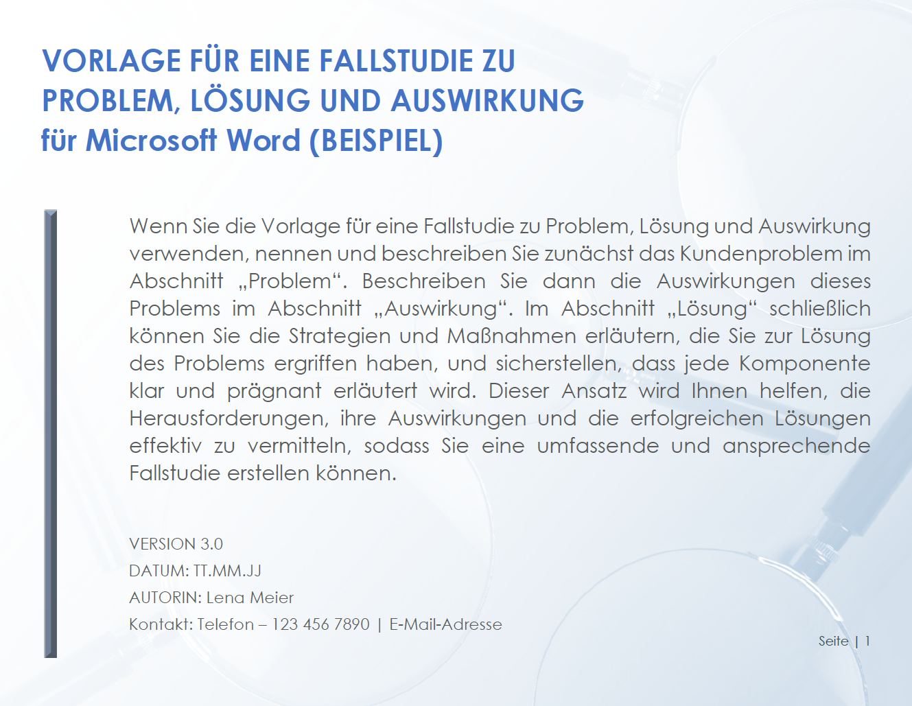 Beispielvorlage für eine Problem-Lösung-Auswirkungs-Fallstudie für Microsoft Word