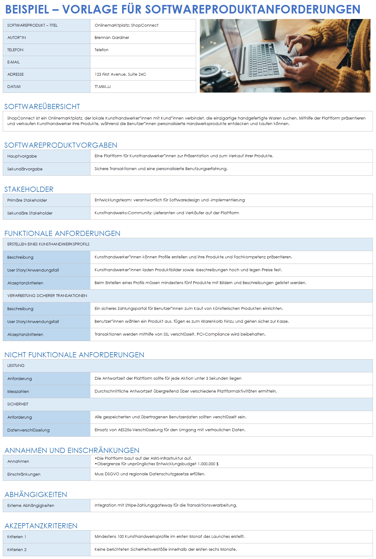 Beispielvorlage für Softwareproduktanforderungen