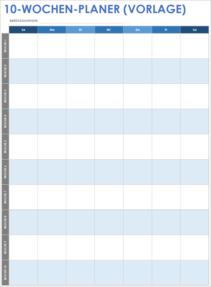 Vorlage für einen 10-Wochen-Planer