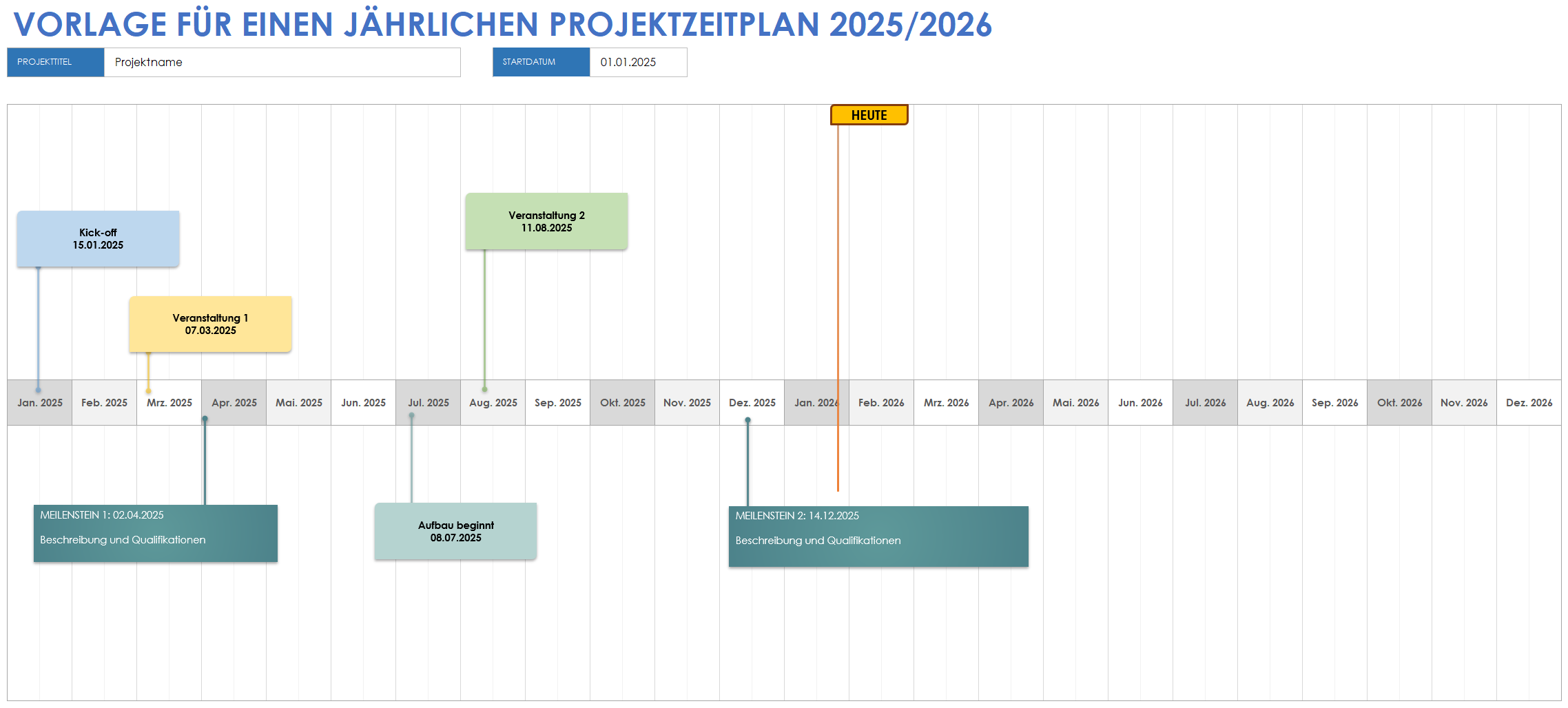 Vorlage für einen jahresbasierten Projektzeitplan 2025/2026