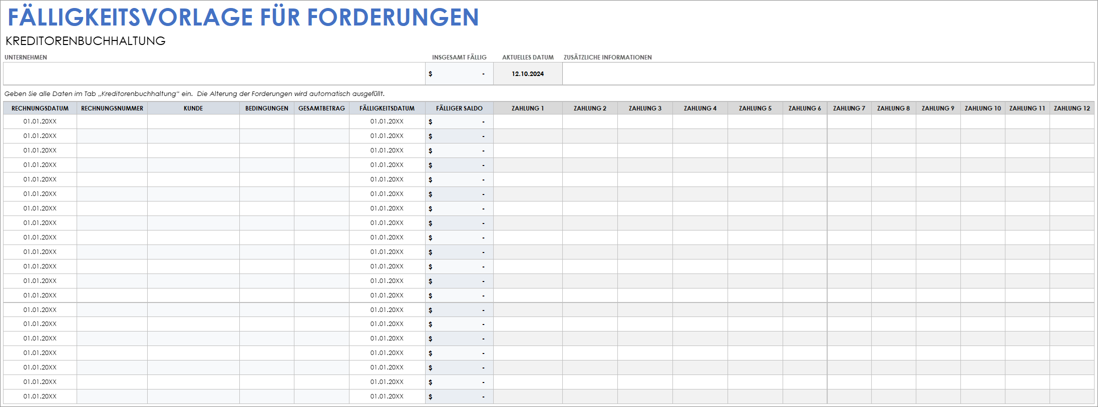  Vorlage für Debitorenbuchhaltung und Fälligkeit