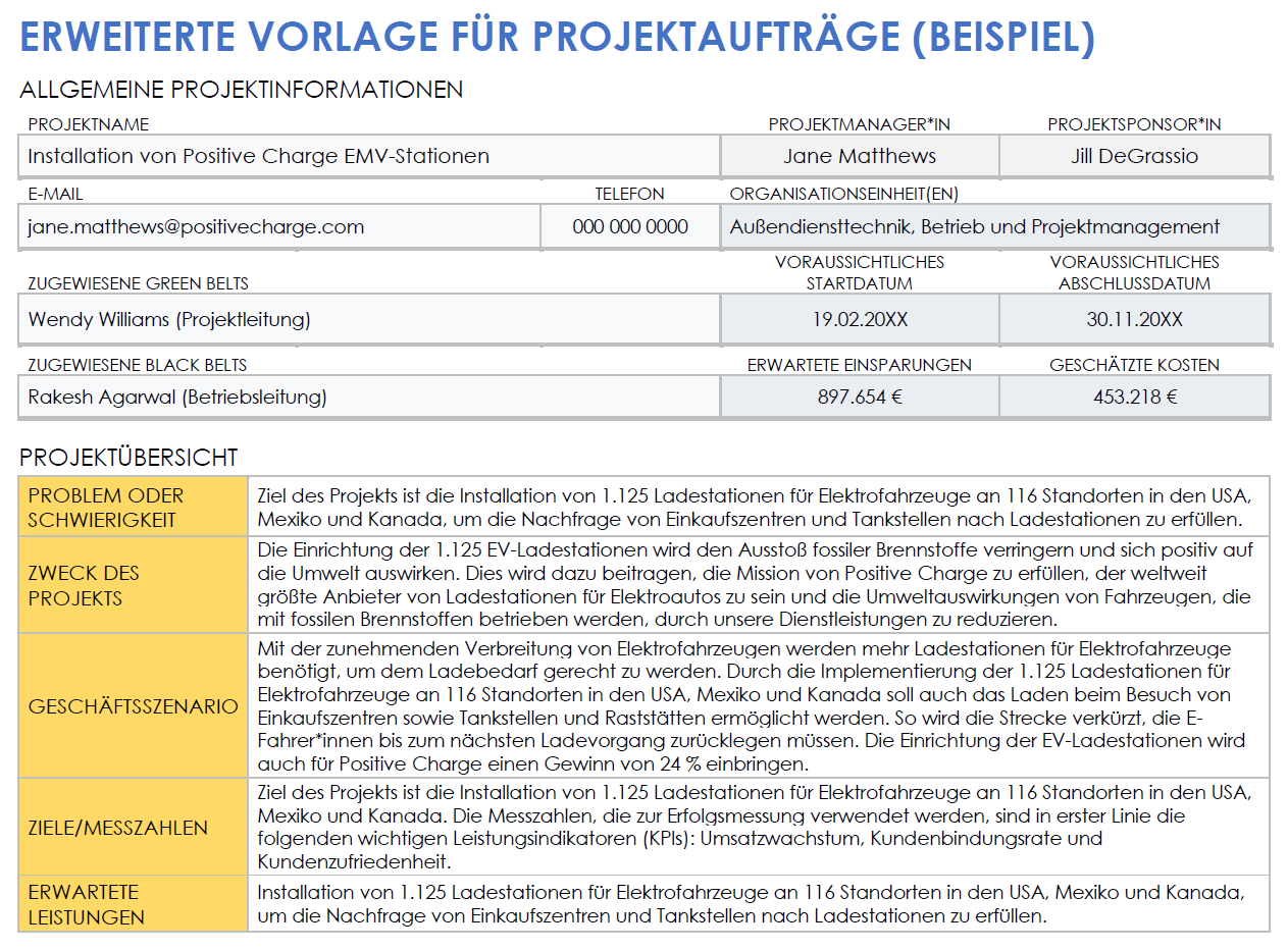 Erweiterte Microsoft&nbsp;Word-Vorlage für Projektaufträge (Beispiel)