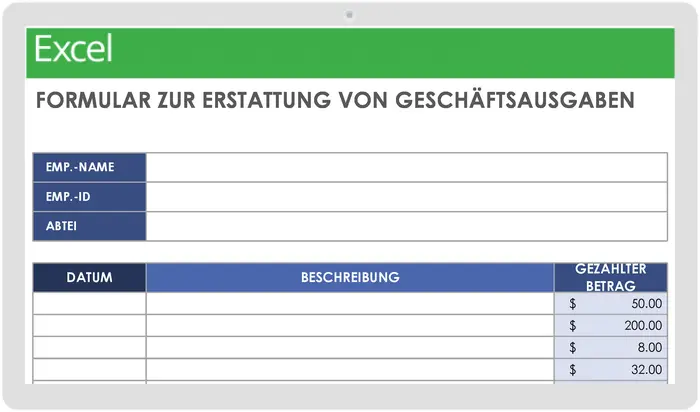 Formular zur Erstattung von Geschäftsausgaben