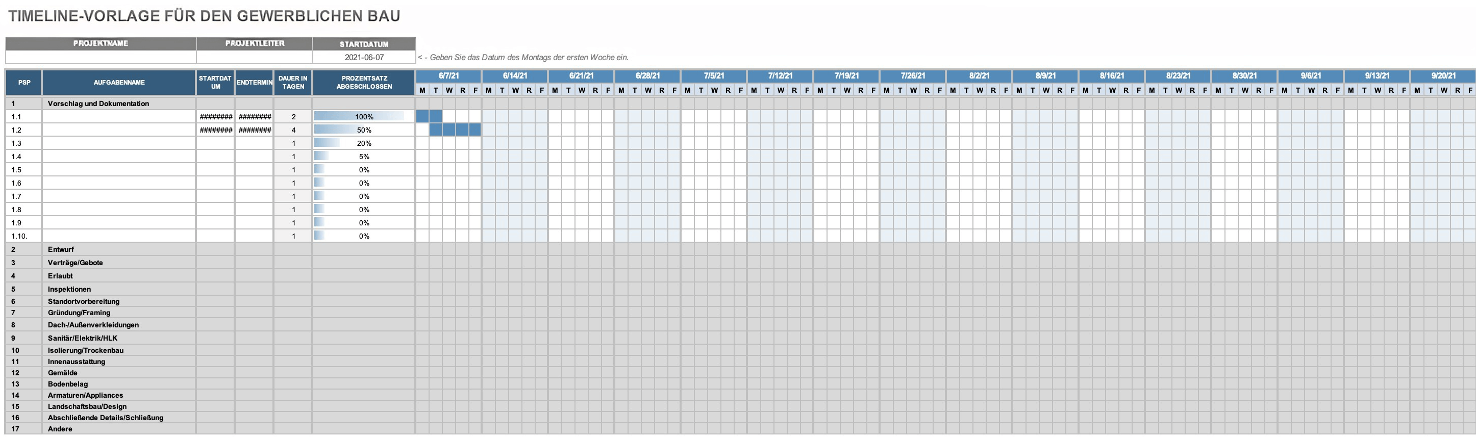  Vorlage für den Zeitplan für den kommerziellen Bau