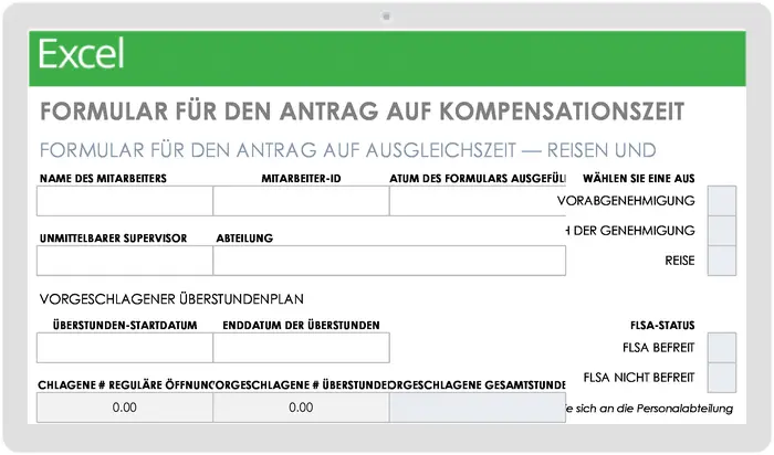 Formularvorlage für Antrag auf Freizeitausgleich