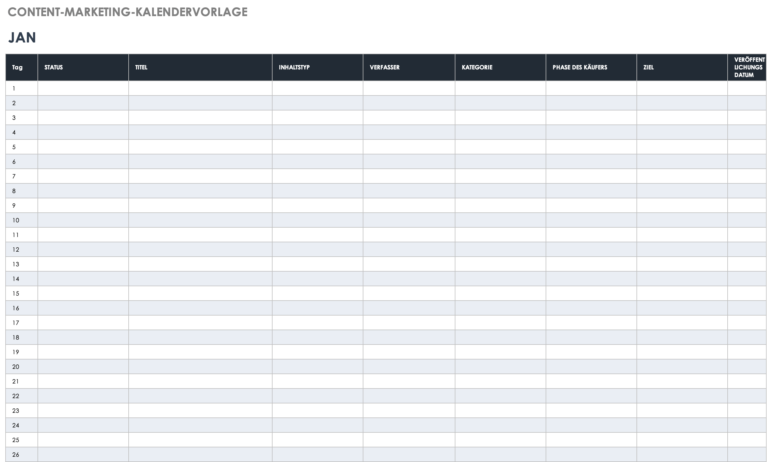 Vorlage für einen Content-Marketingkalender