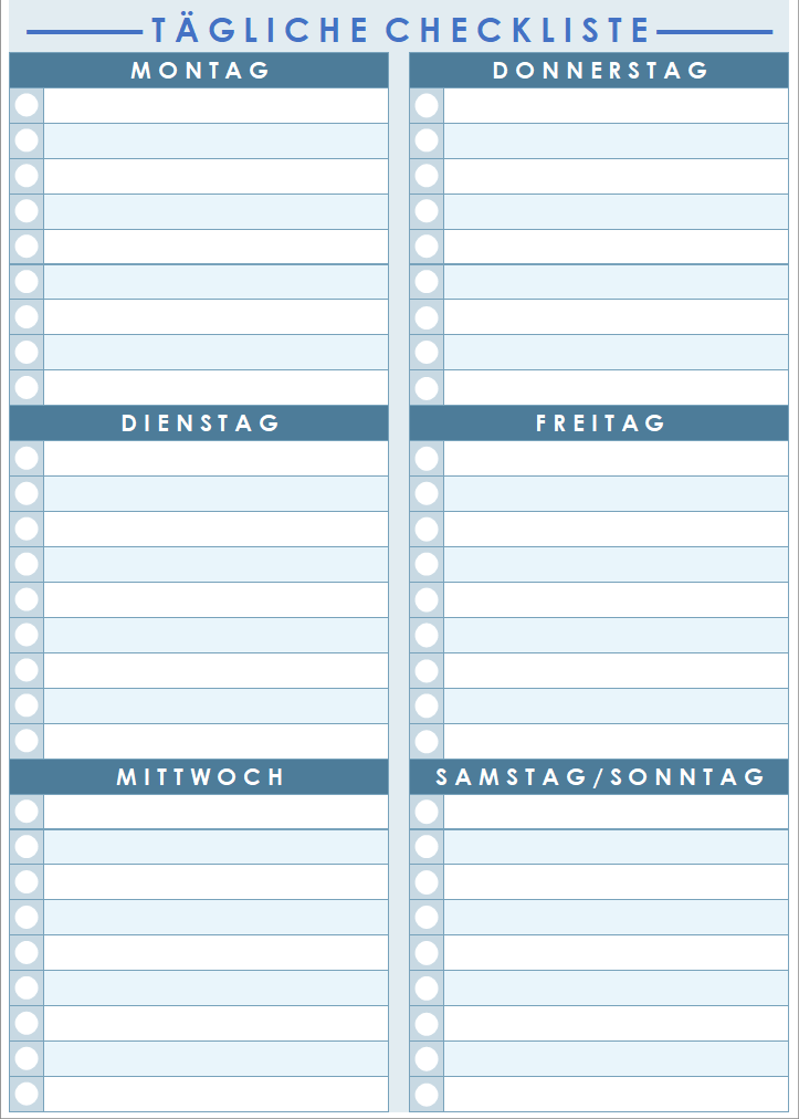 Vorlage für eine tägliche Checkliste