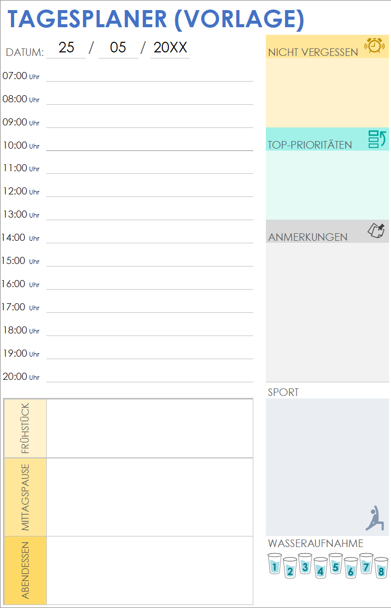 Vorlage für einen Tagesplaner