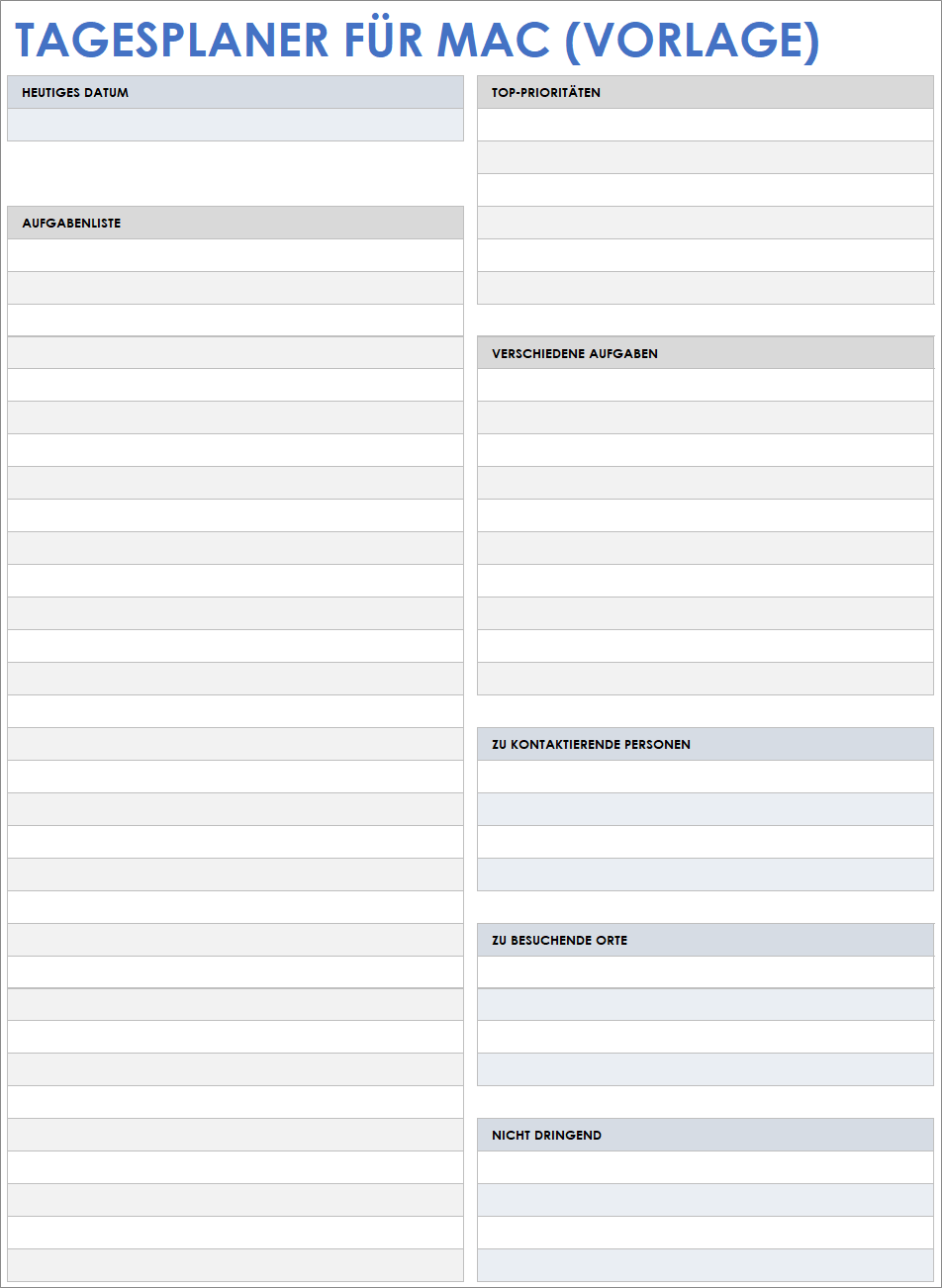 Vorlage für einen Tagesplaner für Mac