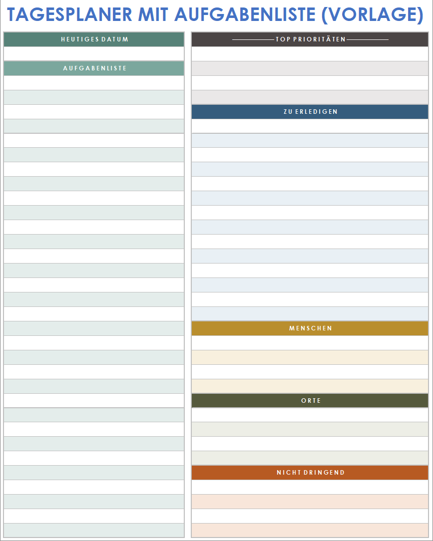 Vorlage für einen Tagesplaner mit Aufgabenliste