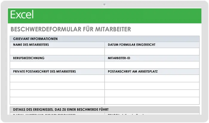 Formularvorlage für Mitarbeiterbeschwerden