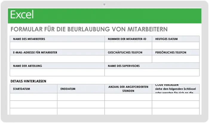 Vorlage für Urlaubsantragsformular