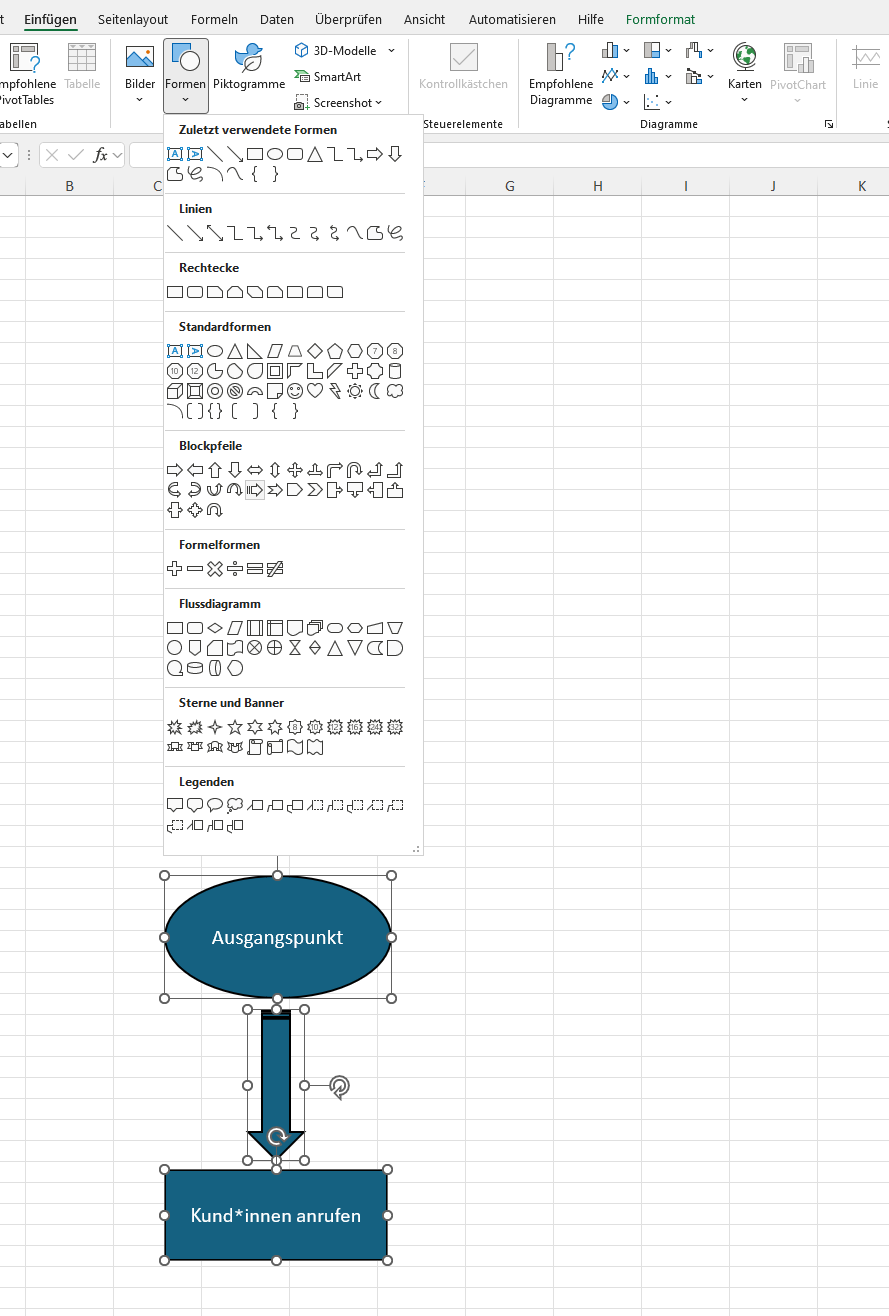 Excel-Flussdiagramm (Pfeile einfügen)
