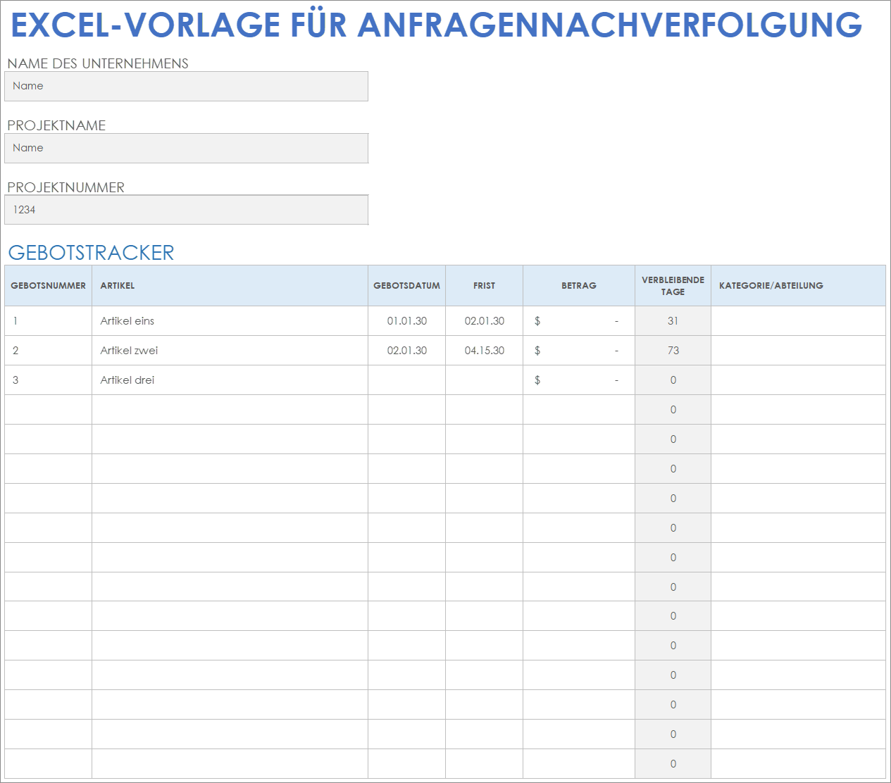 Excel-Vorlage für RFQ-Tracking