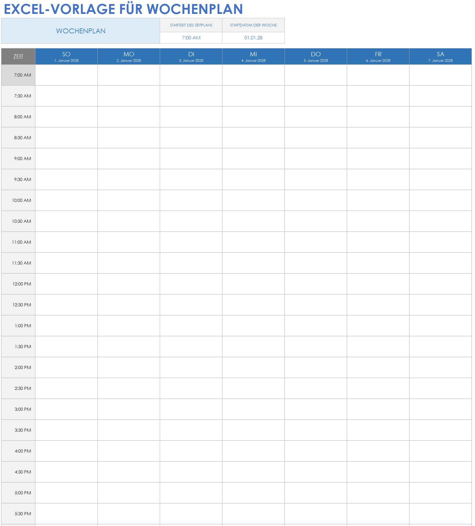  Excel Wochenplanvorlage